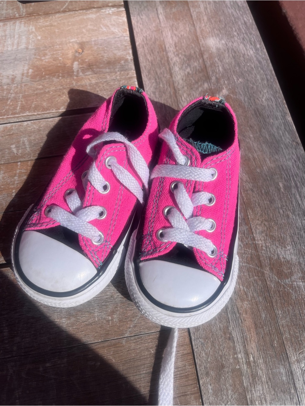 Converse Kids Bright Pink Canvas Sneakers with White Laces